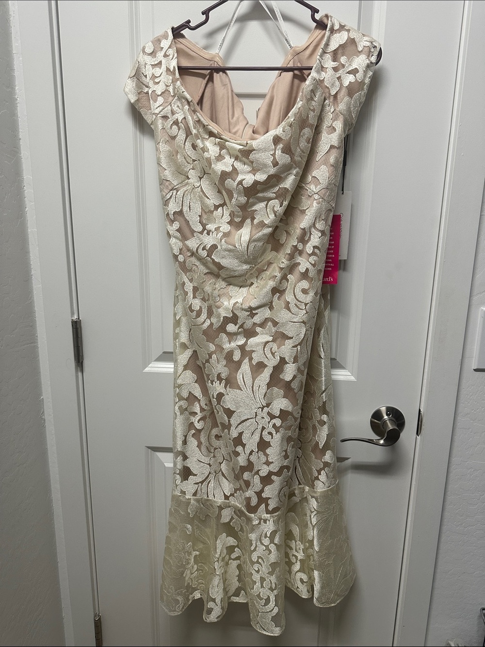 Calvin Klein Cream Lace Midi Dress with Nude Underlayer